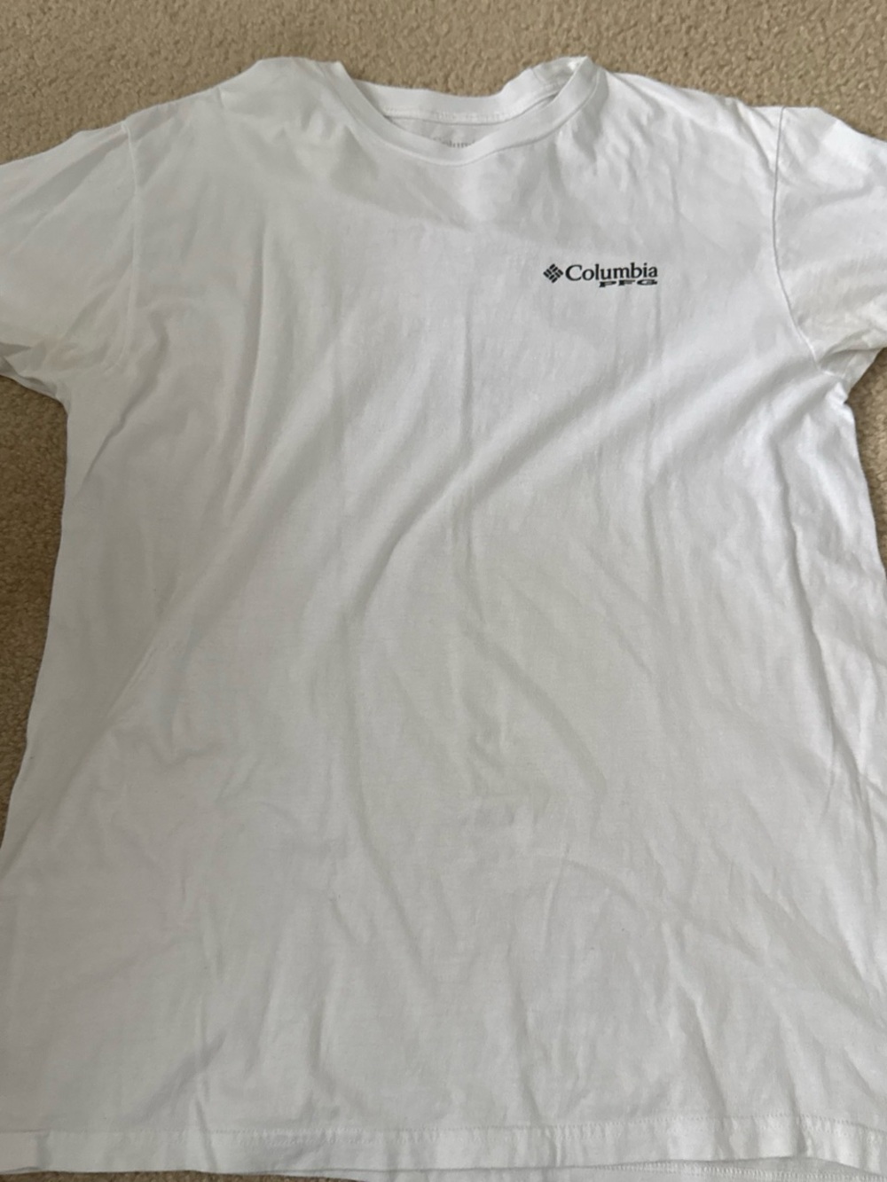 Columbia White Short Sleeve Tee with Small Navy Logo - Classic Crewneck